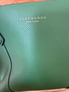 Tory Burch Green Leather Tote with White Tag